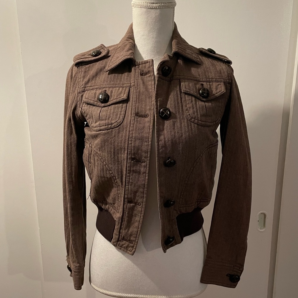 GAP Women’s Brown Herringbone Bomber Jacket Size XS